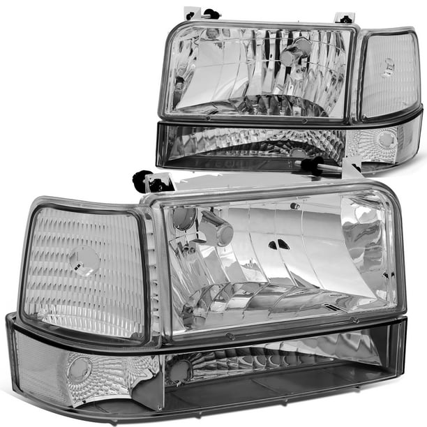 For 1992-1996 Ford F150//F250//F350 Headlight Bumper Lamps+Tool Box Chrome Clear